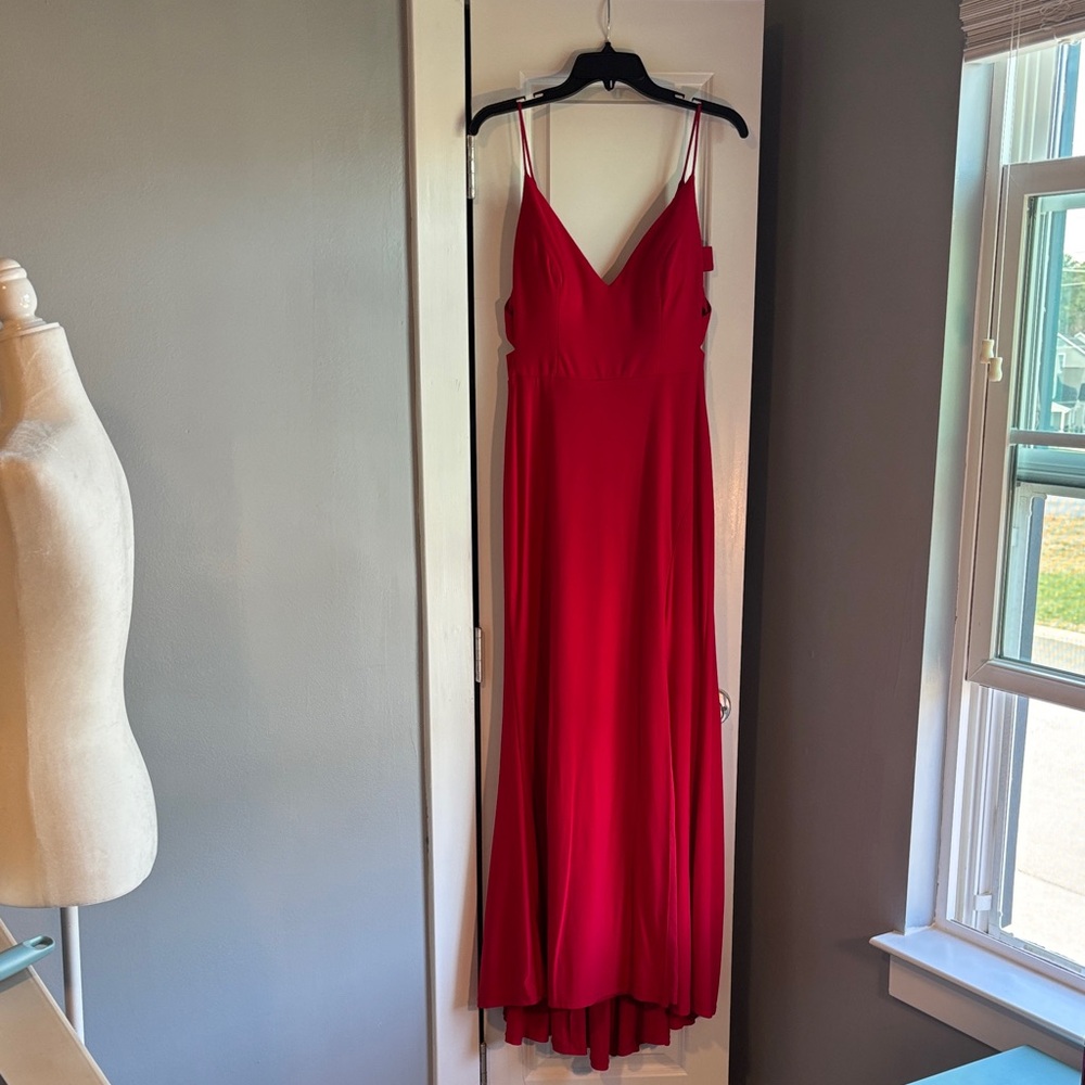 Red Maxi Prom Dress with side cut outs
